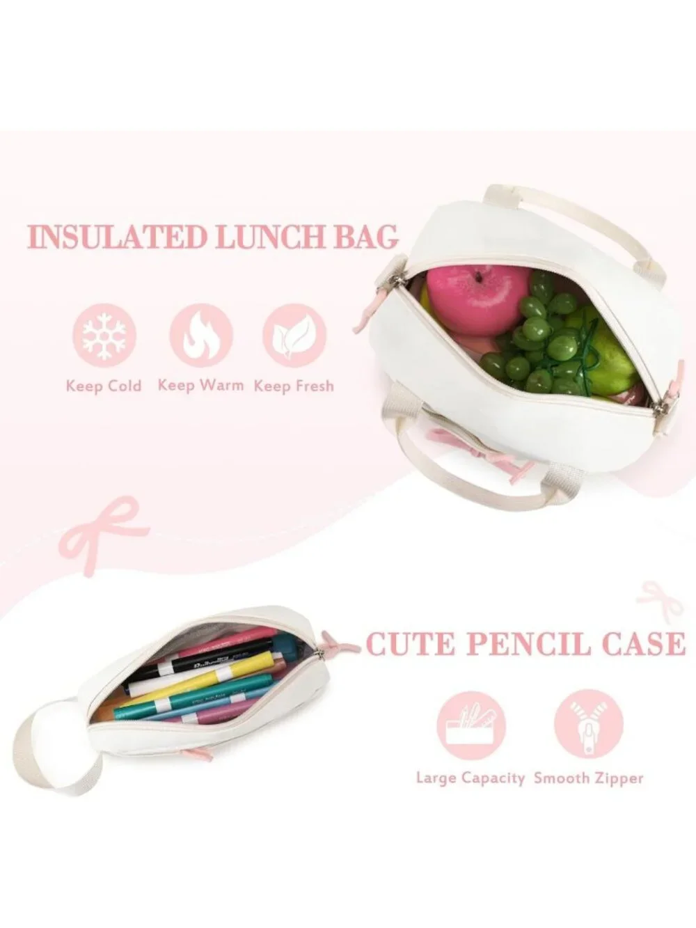 Stylish Girls Backpack Set with Lunch Box, Pencil Case & Bento Box - 4PCS, Beige